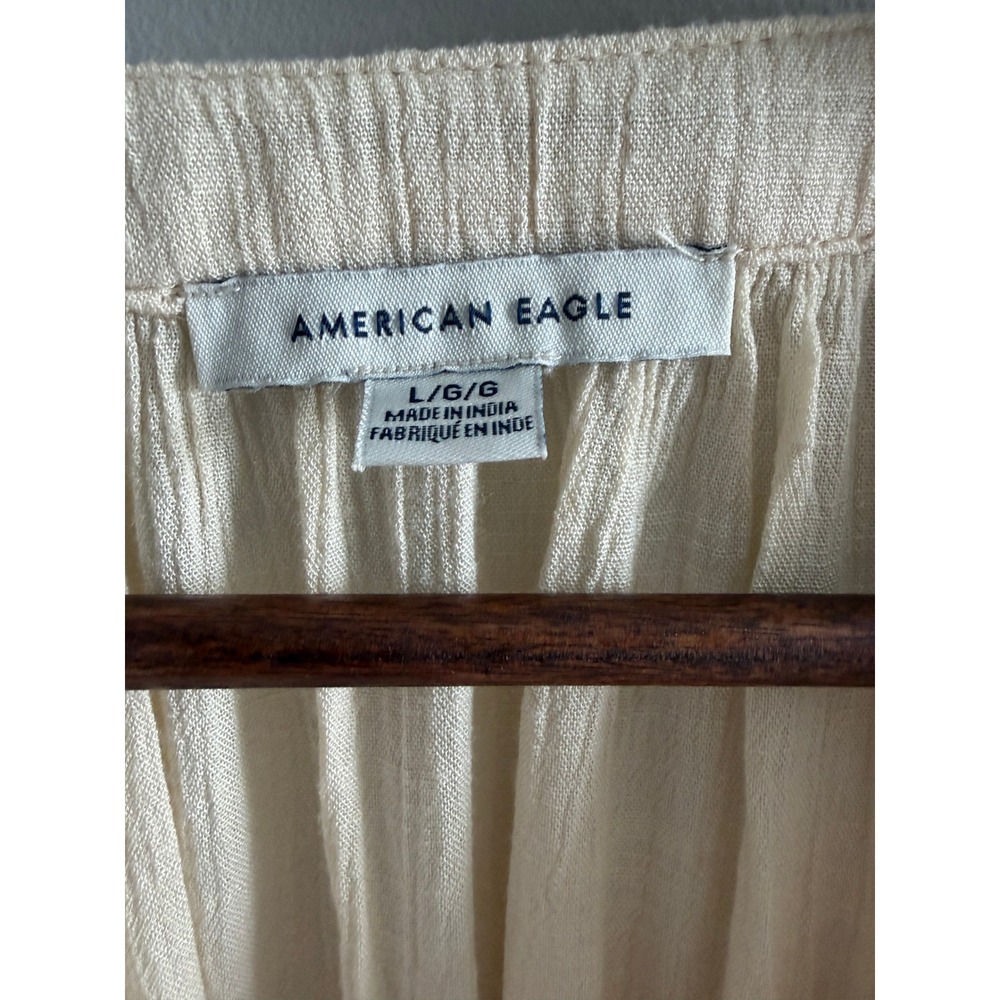 American Eagle Embroidered Large Peasant Blouse Boho Tassel Balloon Sleeve Top - Picture 11 of 12